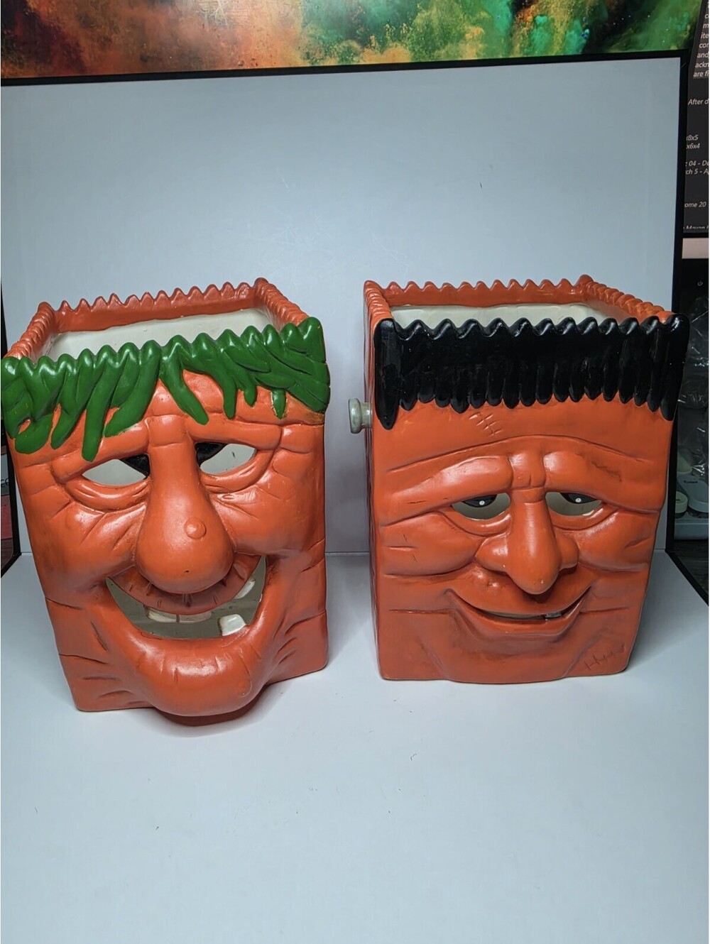 VTG Ceramic Pumpkin Halloween Treat Bag Candle Holder Luminary